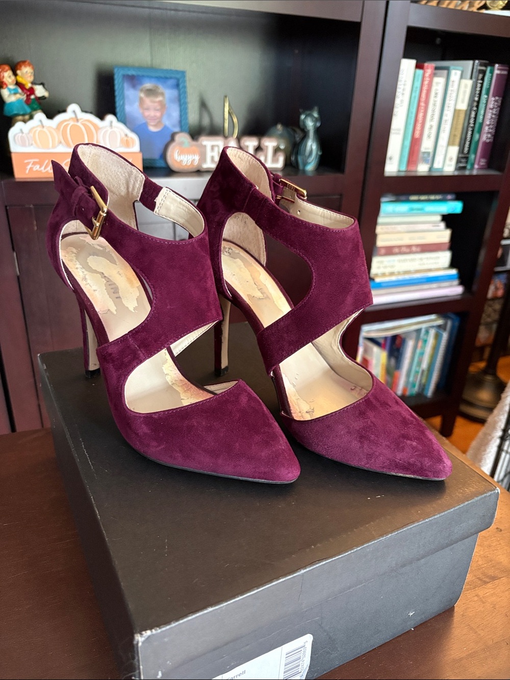 Shoemint Dark Purple Suede Cutout Pointed-Toe Stiletto Heels